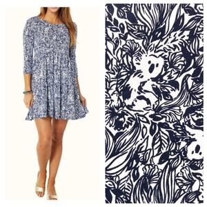 NEW Lilly Pulitzer Geanna Dress XS Gday Mate High Tide Navy Swing Tiered Koala